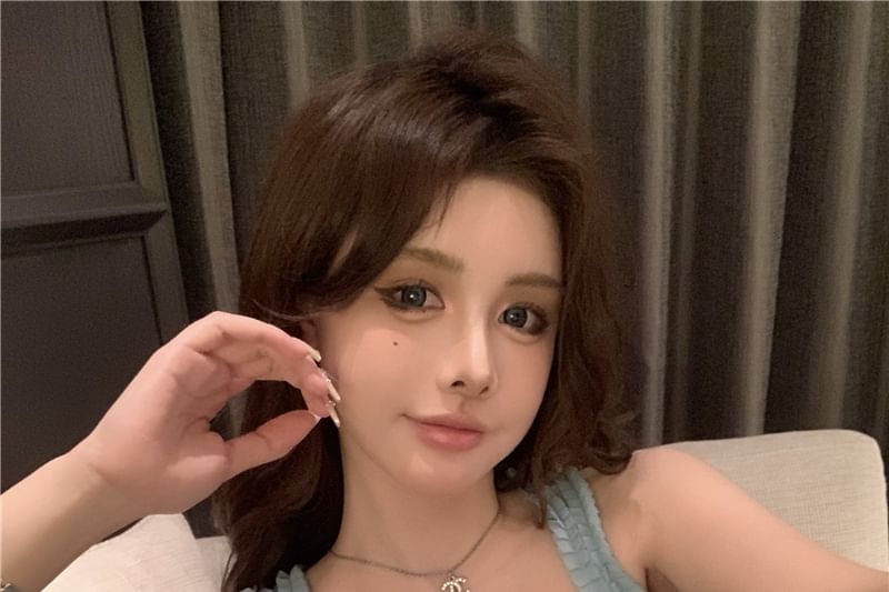 Square Trim Top Neck Rhinestone Slim Tank Fit Frill