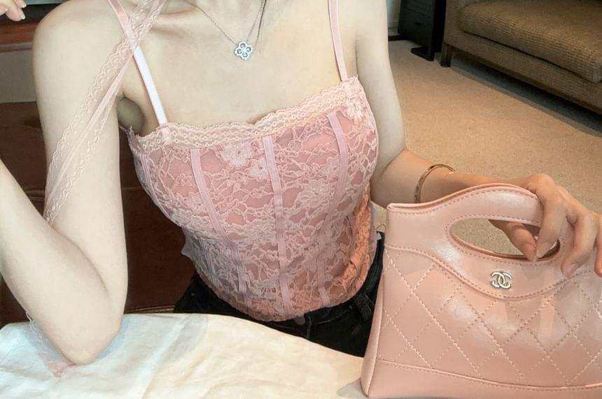 Cami Crop Lace Top Padded Floral