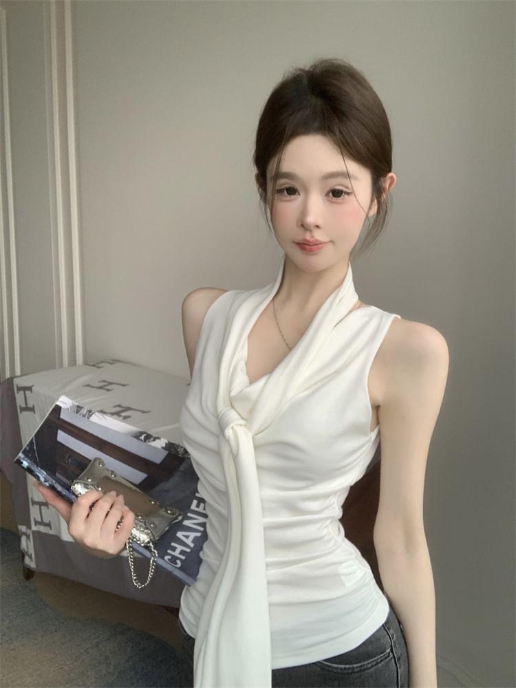 Fit Tank Cowl Plain Scarf + Slim Top Set: Neck