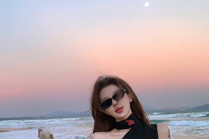 One-Shoulder Slim Halter Print Snake Top Fit Tank