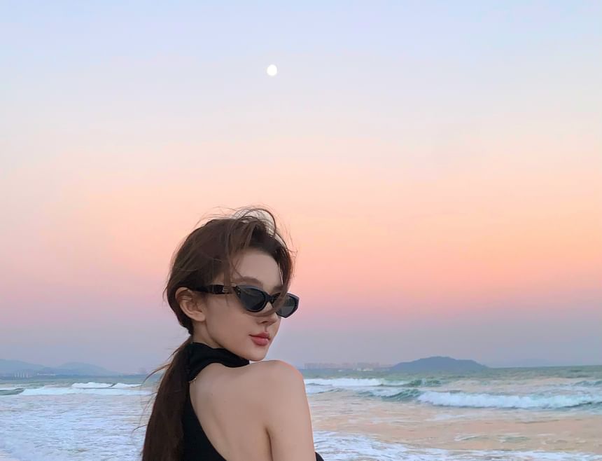 Print Halter Tank One-Shoulder Top Snake Slim Fit