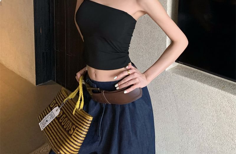 Plain Crop Padded Slim Halter Lace Fit Top Panel