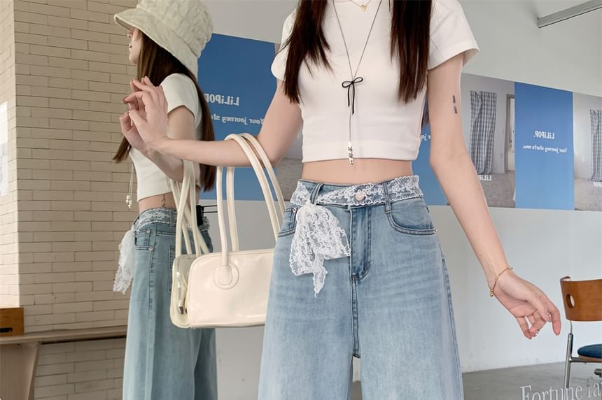 High Wide Waist Leg Washed Jeans