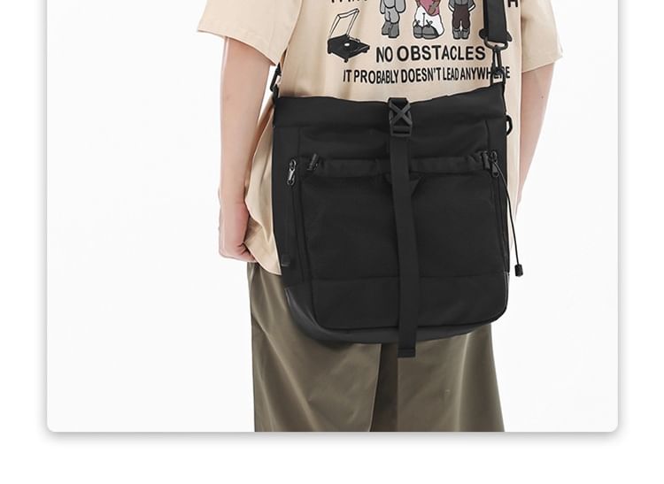 Nylon Mesh Panel Crossbody Bag Buckled