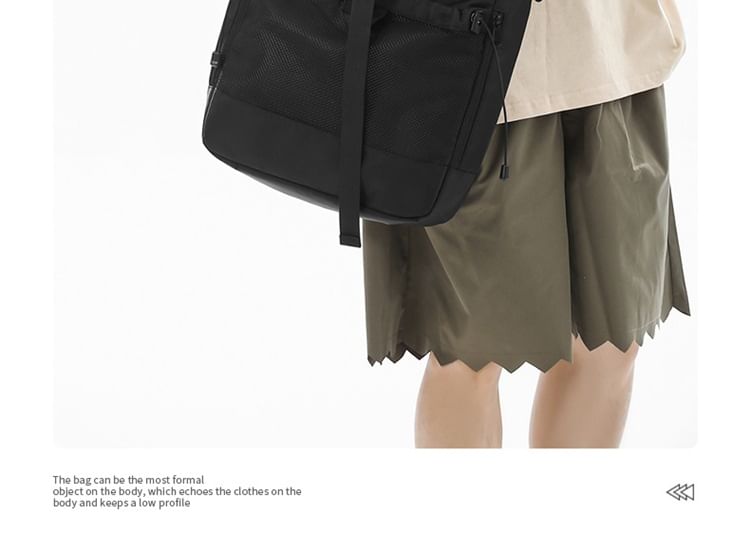 Nylon Mesh Panel Crossbody Bag Buckled