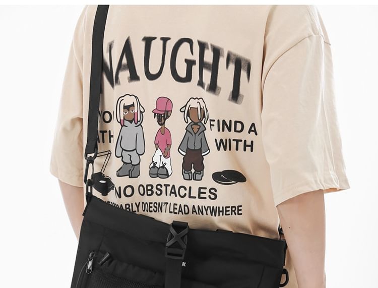 Nylon Mesh Panel Crossbody Bag Buckled