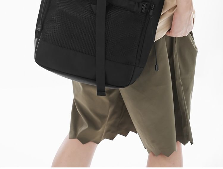 Nylon Mesh Panel Crossbody Bag Buckled