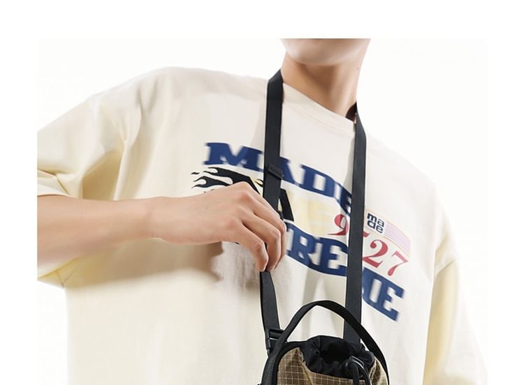 Phone Drawstring Plaid Crossbody Nylon Mobile Bag