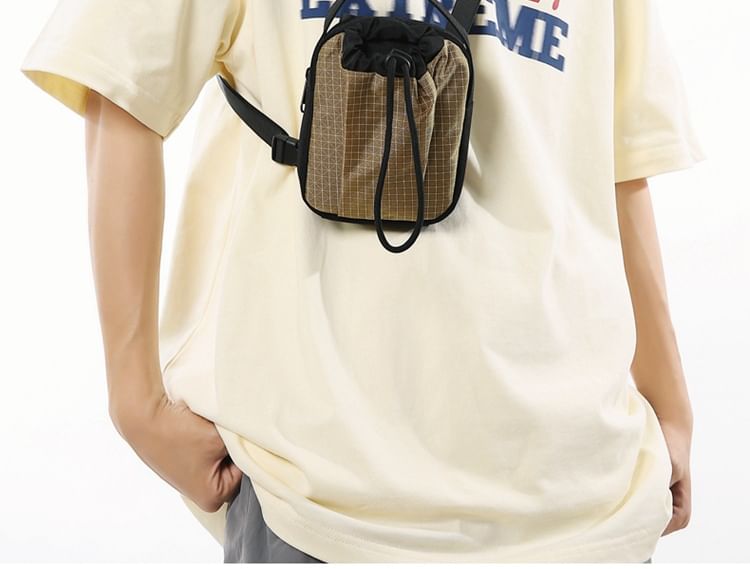 Phone Drawstring Plaid Crossbody Nylon Mobile Bag