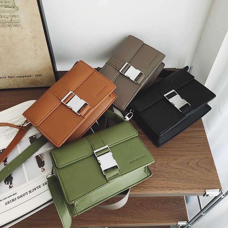 Leather Bag Flap Crossbody Buckled Plain Faux