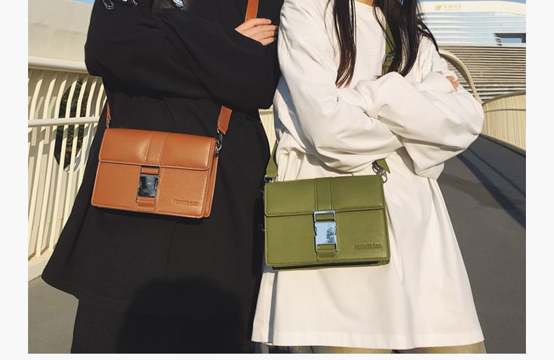 Leather Bag Flap Crossbody Buckled Plain Faux