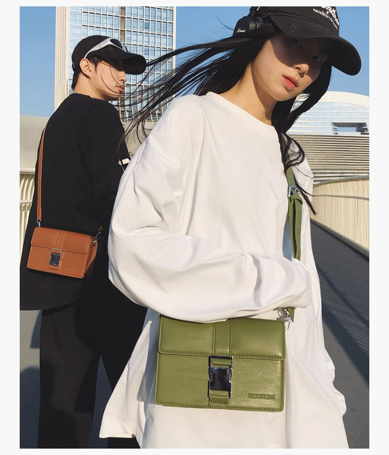 Leather Bag Flap Crossbody Buckled Plain Faux