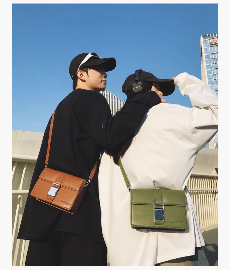 Leather Bag Flap Crossbody Buckled Plain Faux