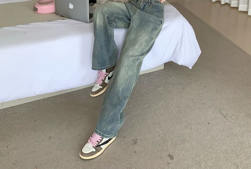 Jeans Waist Washed Wide High Leg