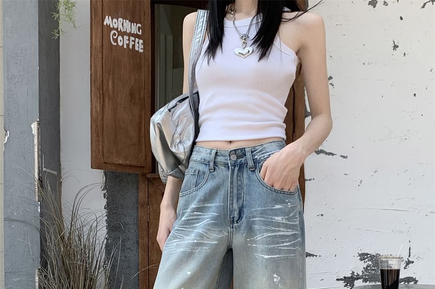 Ripped High Waist Wide Washed Jeans Leg