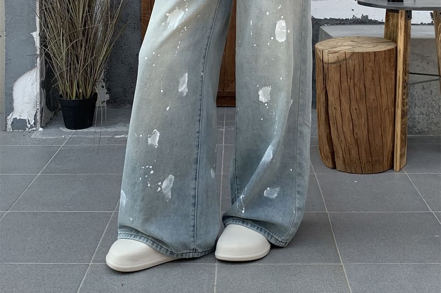 Ripped High Waist Wide Washed Jeans Leg