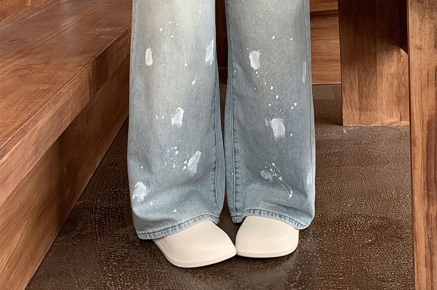 Ripped High Waist Wide Washed Jeans Leg