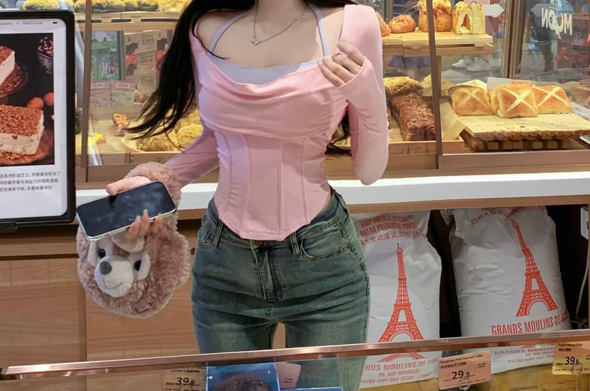 Asymmetrical Slim Tee Fit Two Mock Tone Two-Piece Long-Sleeve