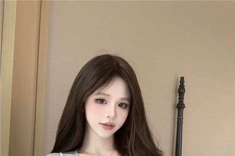 Neck Cami Sheer Plain Set: Tee Floral Short-Sleeve Ruffle Crew + Top