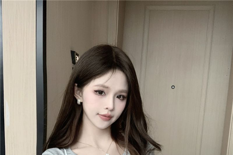 Neck Cami Sheer Plain Set: Tee Floral Short-Sleeve Ruffle Crew + Top