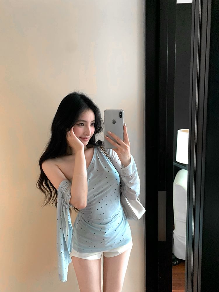 T-Shirt Long-Sleeve One-Shoulder Dotted