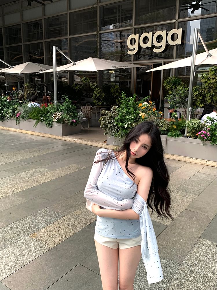 T-Shirt Long-Sleeve One-Shoulder Dotted