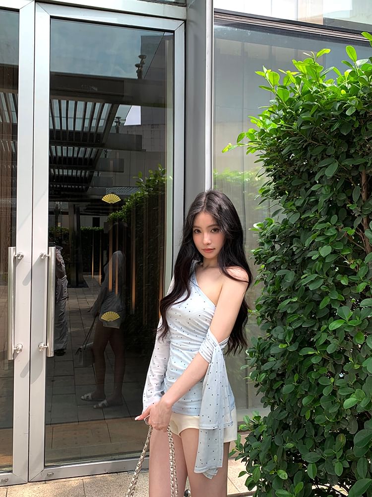 T-Shirt Long-Sleeve One-Shoulder Dotted