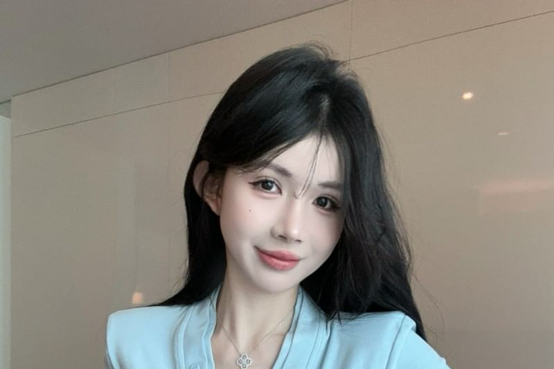 Short-Sleeve V-Neck T-Shirt Ruched Trim Plain Lace