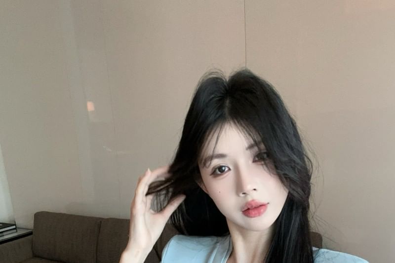 Short-Sleeve V-Neck T-Shirt Ruched Trim Plain Lace