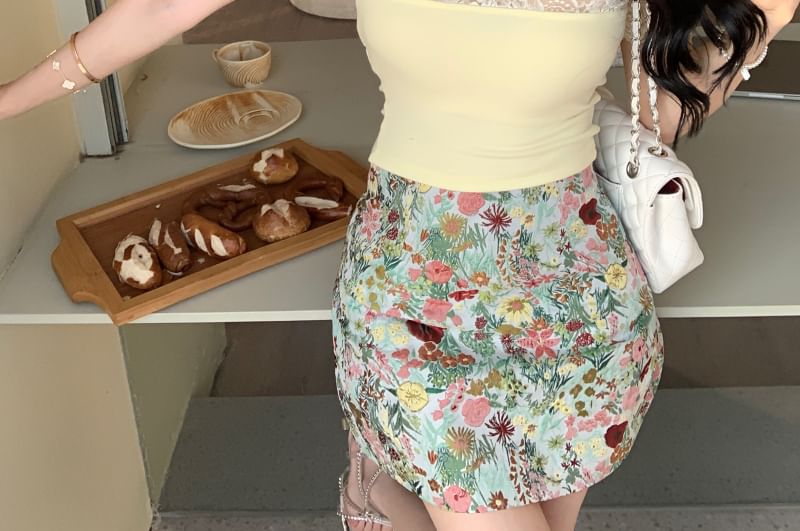 High Plain Lace / Mini Tee Short-Sleeve Rise Off-Shoulder Trim Pencil Floral Skirt