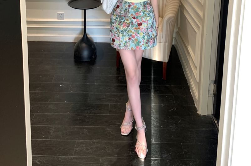 High Plain Lace / Mini Tee Short-Sleeve Rise Off-Shoulder Trim Pencil Floral Skirt