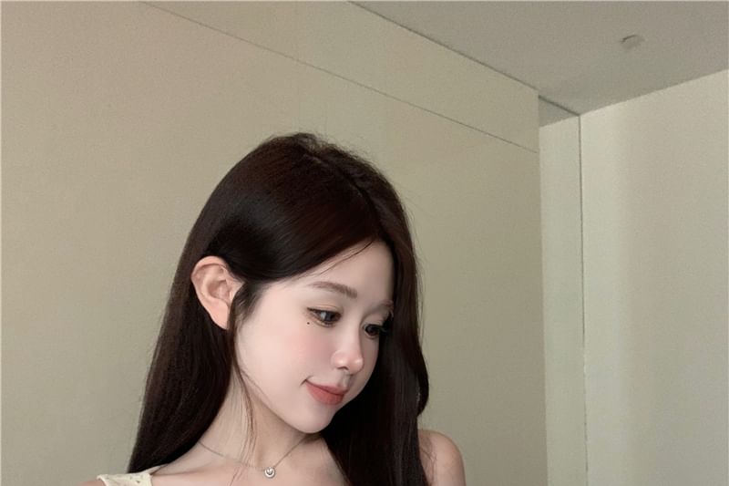 Panel V-Neck Button Top Lace Tank