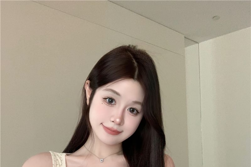 Panel V-Neck Button Top Lace Tank