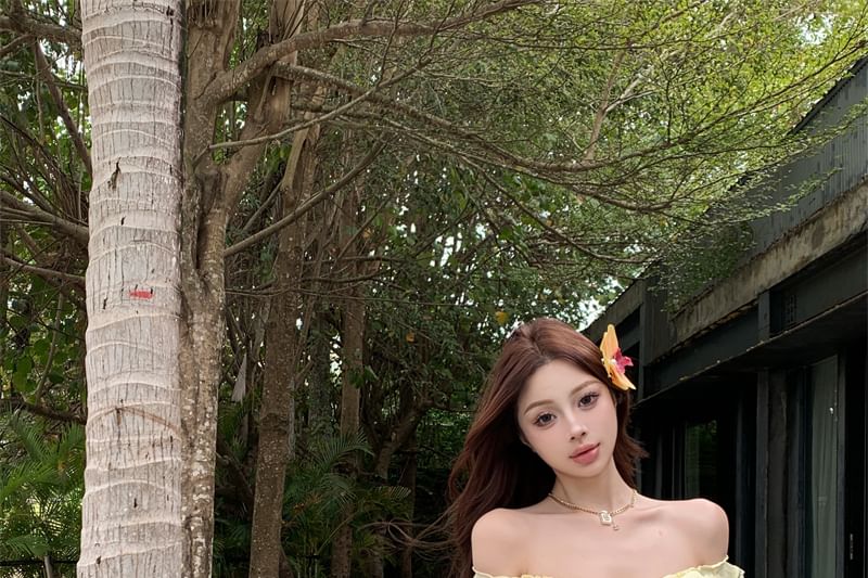 Skirt Mini / Waist Strawberry Print Pencil Top High Halter Ruffle Plain