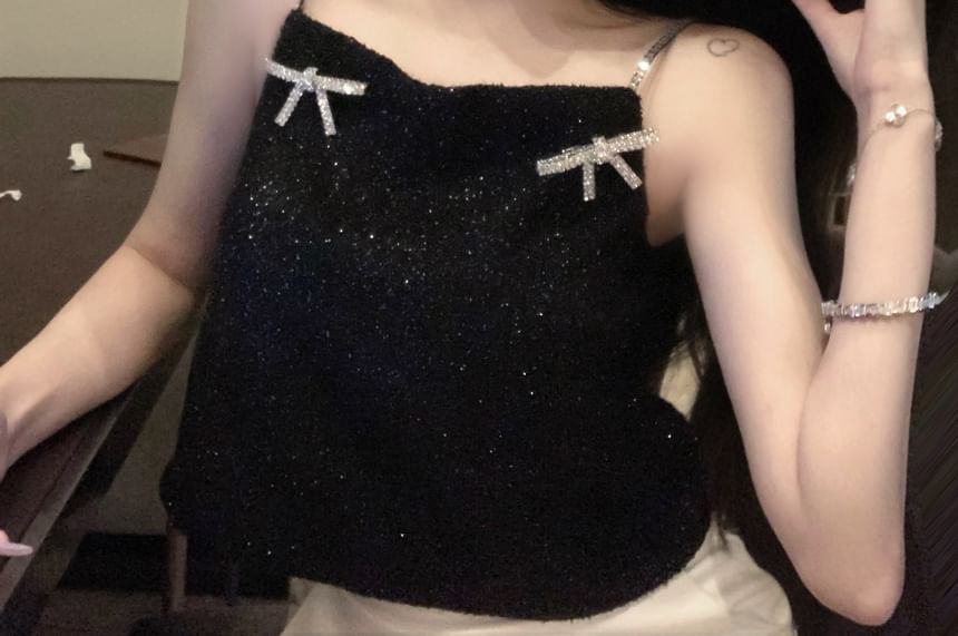 Cami Top Rhinestone Bow Glitter