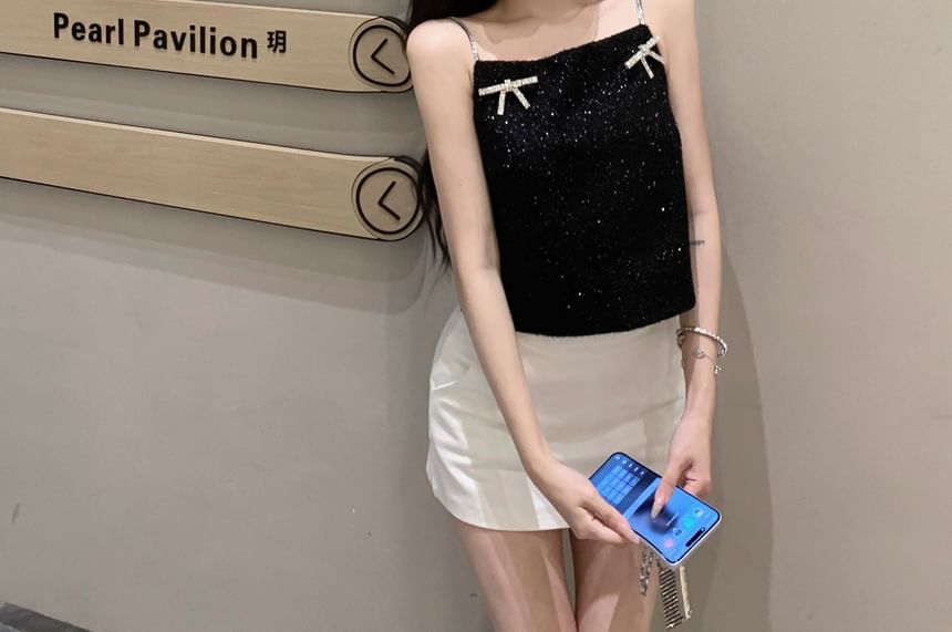 Cami Top Rhinestone Bow Glitter