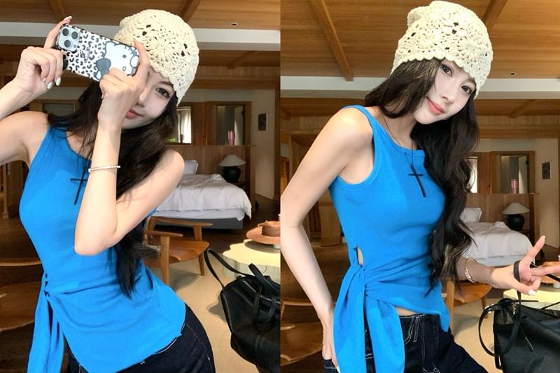 Top Tank Crew Neck Tie-Up Plain