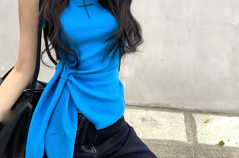 Top Tank Crew Neck Tie-Up Plain