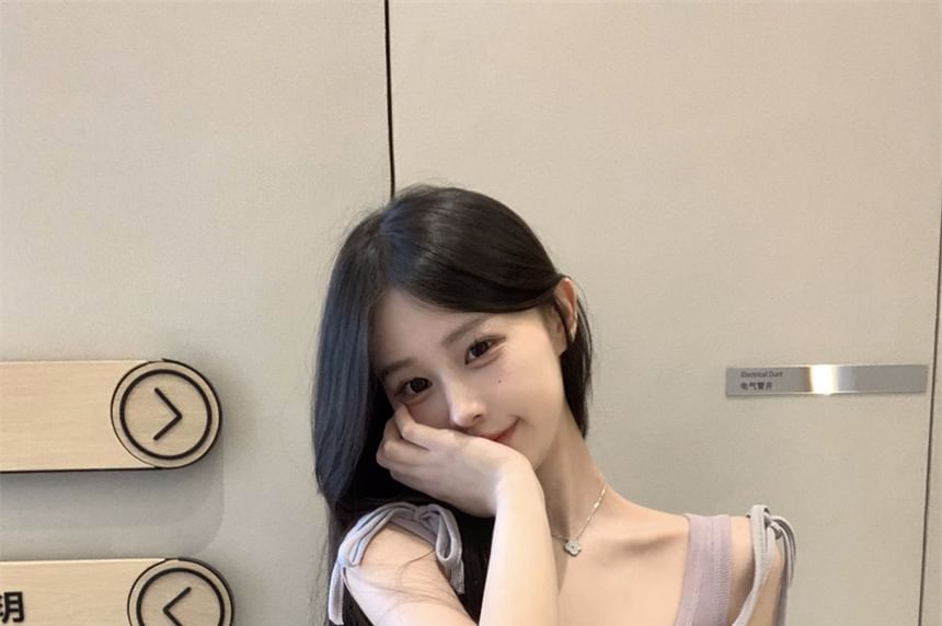 Scoop Top Plain Tie Deep Camisole Tank Shoulder Plunge + Neck Set: