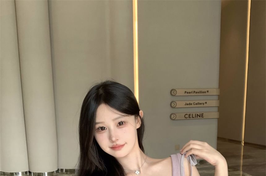 Scoop Top Plain Tie Deep Camisole Tank Shoulder Plunge + Neck Set: