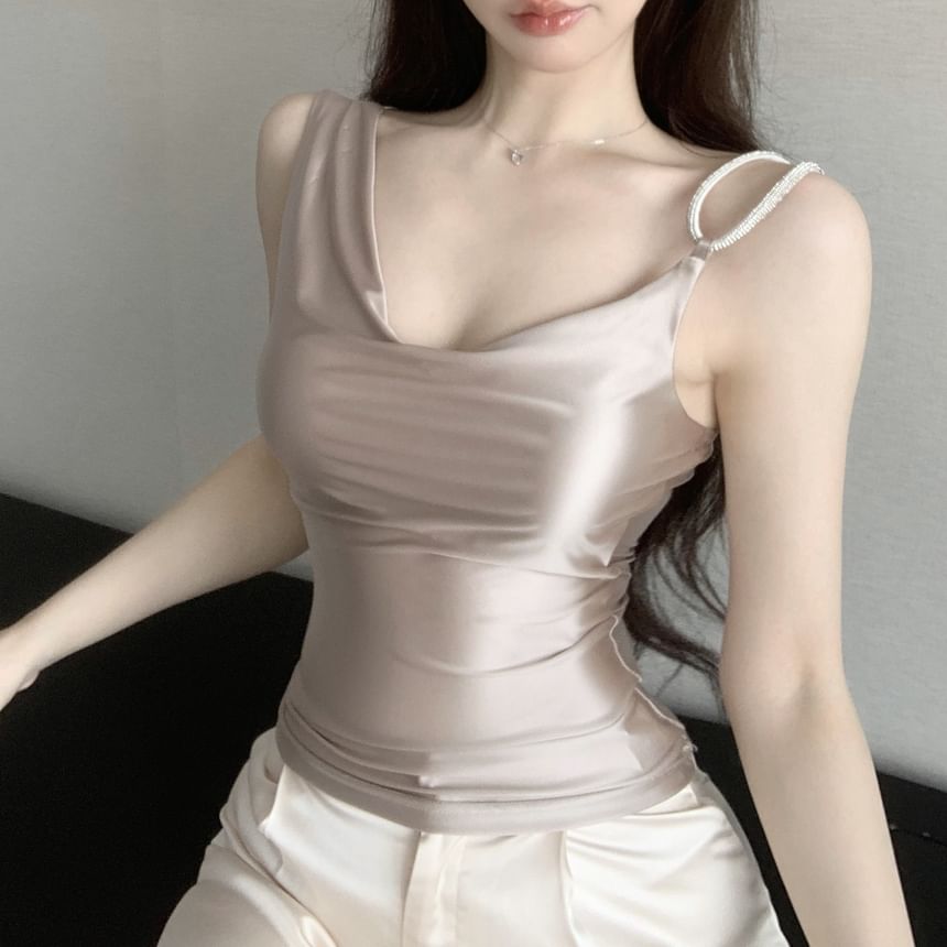 Cowl Plain Neck Camisole Asymmetrical Top