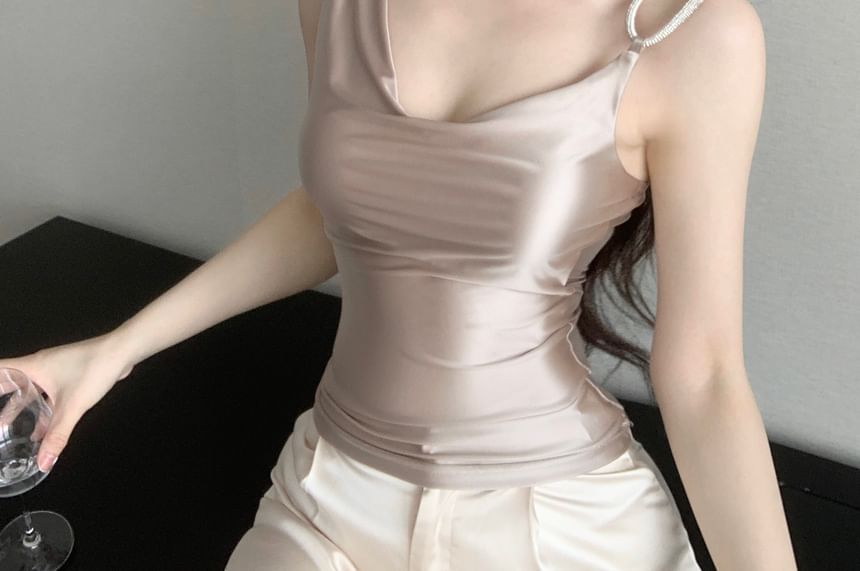 Cowl Plain Neck Camisole Asymmetrical Top