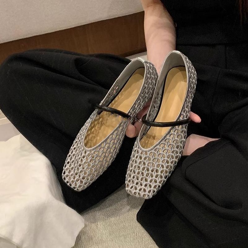 Woven Plain Square Flats Toe