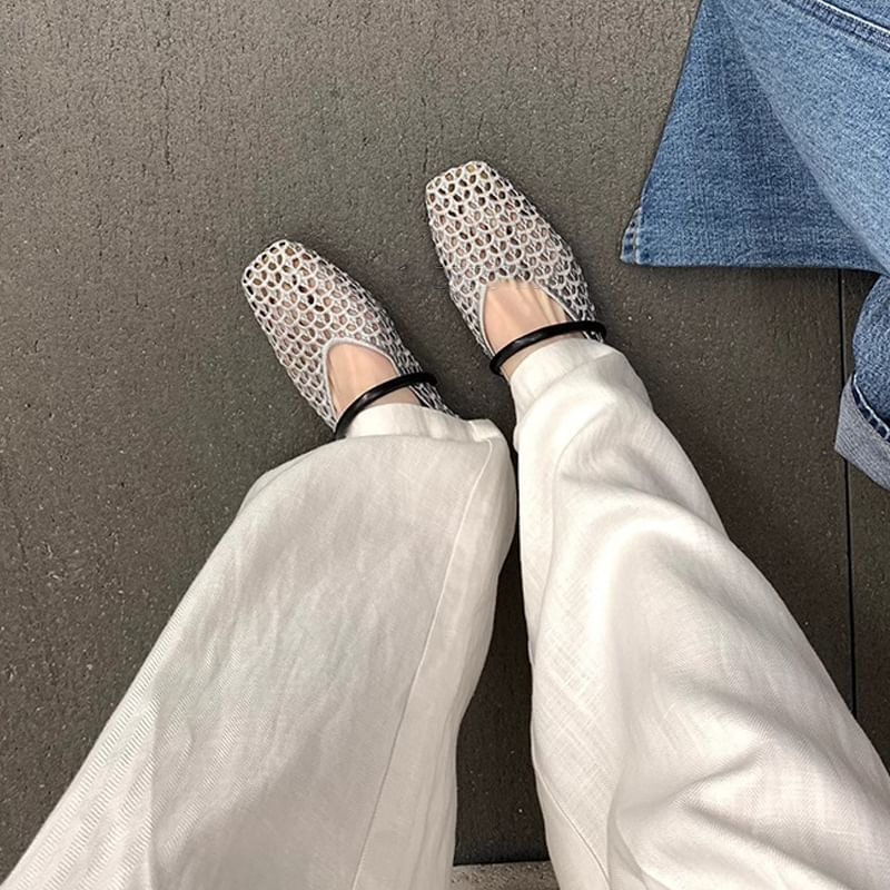 Woven Plain Square Flats Toe