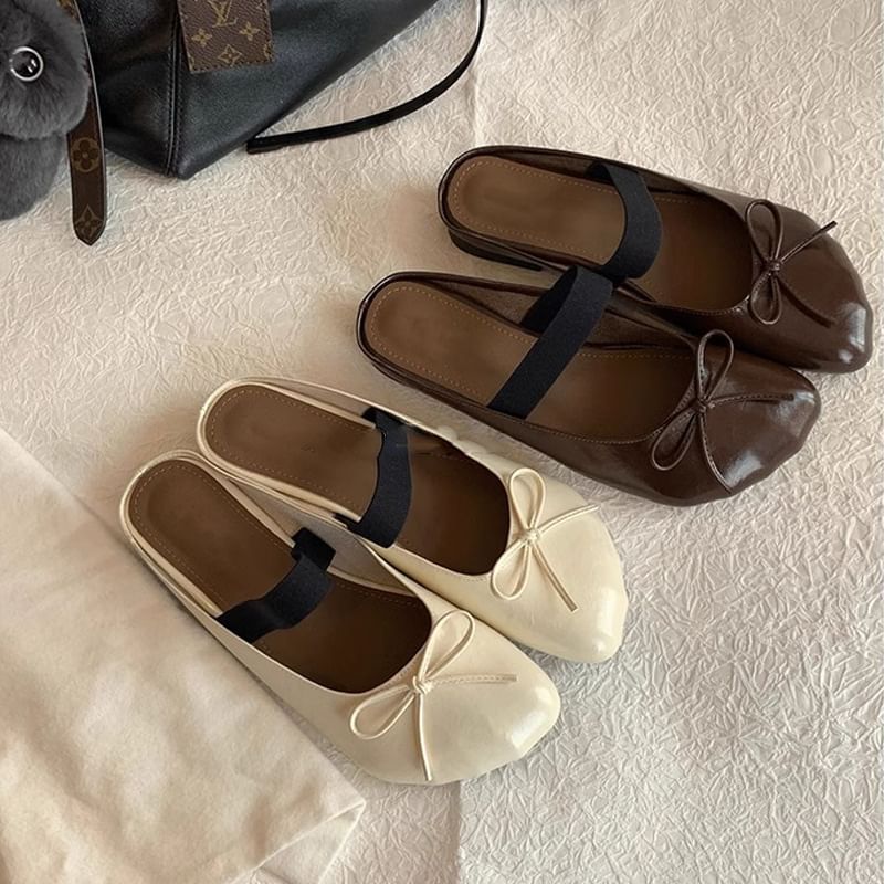 Bow Ballet Faux Flats Plain Leather