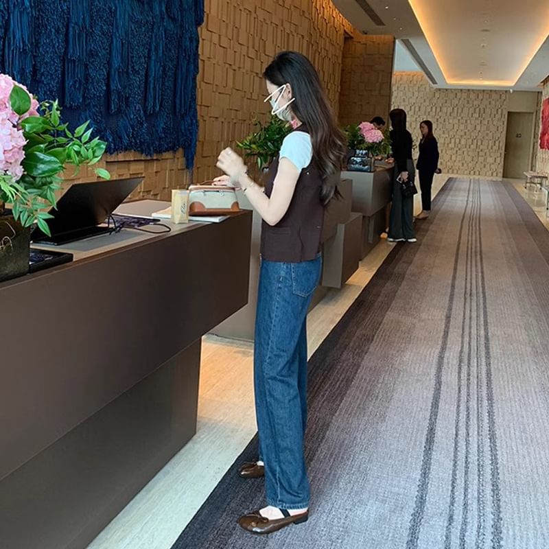 Bow Ballet Faux Flats Plain Leather