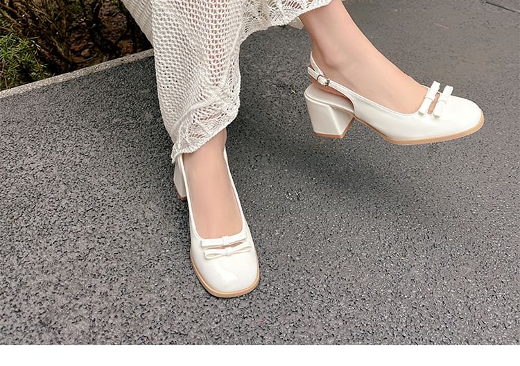 Plain Bow Slingback Mid Sandals Heel