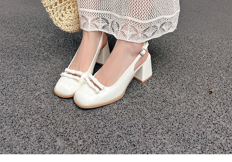 Plain Bow Slingback Mid Sandals Heel