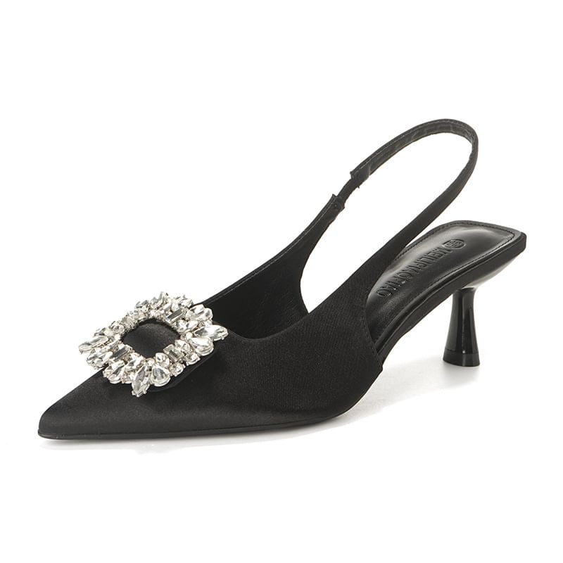 Heel Sandals Pointy Slingback High Plain Rhinestone