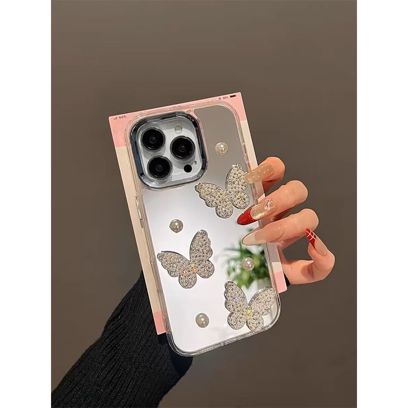 Case Strap Set Phone Mirrored Butterfly / Faux Pearl